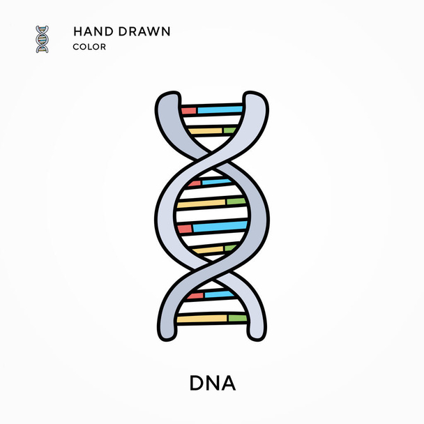 Icona a colori disegnata a mano del DNA. Concetti moderni di illustrazione vettoriale. Facile da modificare e personalizzare - Vettoriali, immagini
