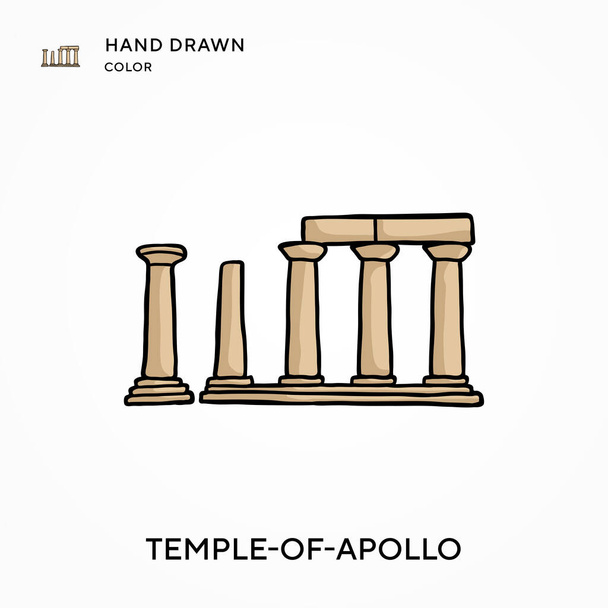 Temple-of-apollo Icono de color dibujado a mano. Conceptos modernos de ilustración vectorial. Fácil de editar y personalizar - Vector, imagen