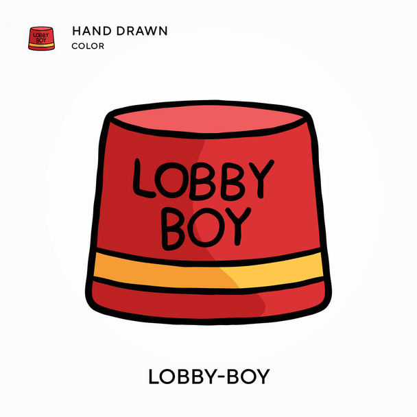 Lobby-boy Ručně kreslené barevné ikony. Moderní vektorové ilustrační koncepce. Snadno upravitelná a přizpůsobitelná - Vektor, obrázek