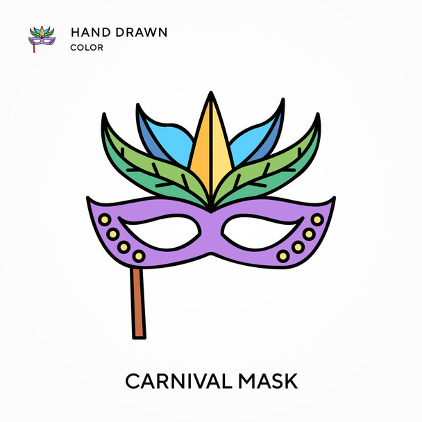 Maschera di Carnevale Icona a colori disegnata a mano. Concetti moderni di illustrazione vettoriale. Facile da modificare e personalizzare. - Vettoriali, immagini