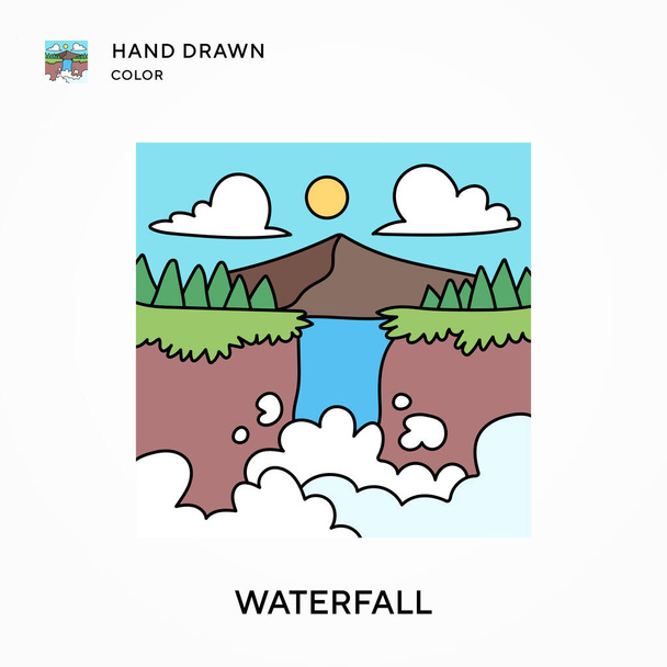 Waterval Hand getekend kleur pictogram. Moderne vector illustratie concepten. Eenvoudig te bewerken en aan te passen. - Vector, afbeelding