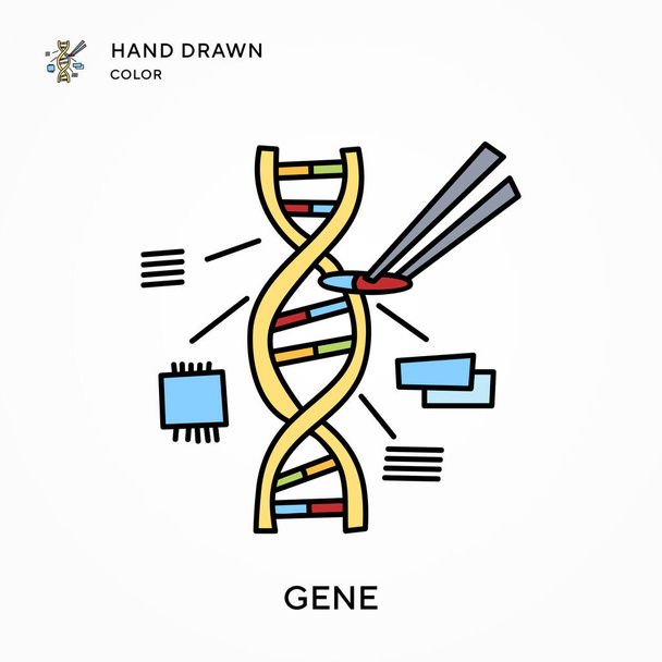 遺伝子手描きカラーアイコン。現代のベクトル図の概念。編集とカスタマイズが簡単. - ベクター画像