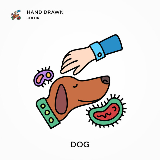 Hund Handgezeichnetes Farbsymbol. Moderne Konzepte zur Vektorillustration. Einfach zu bearbeiten und anzupassen. - Vektor, Bild