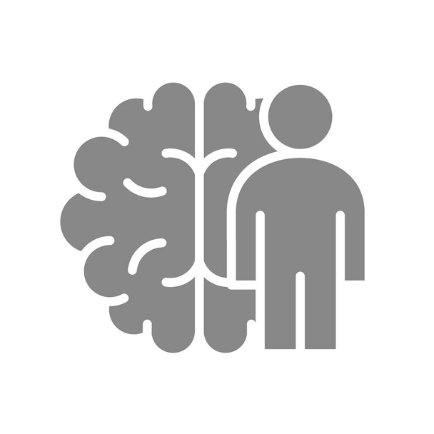 Brain with man gray icon. The main organ of the central nervous system symbol - Vector, Image