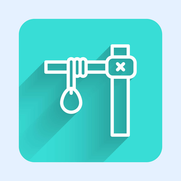 White line Gallows rope loop hanging icon isolated with long shadow. Rope tied into noose. Suicide, hanging or lynching. Green square button. Vector. - Vector, Image