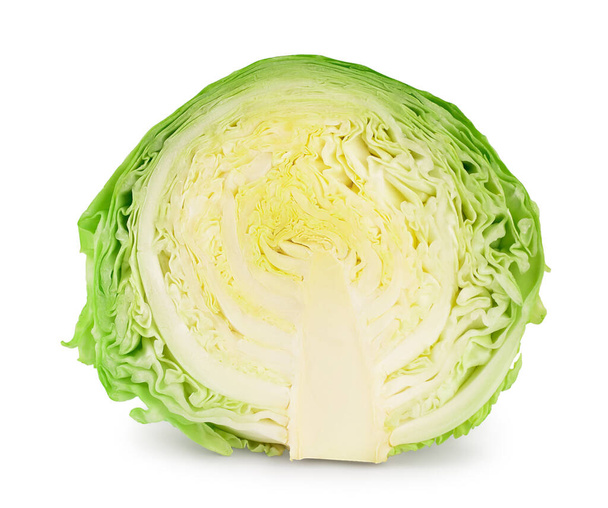 Green cabbage half isolated on white background with clipping path and full depth of field. - Foto, Imagen