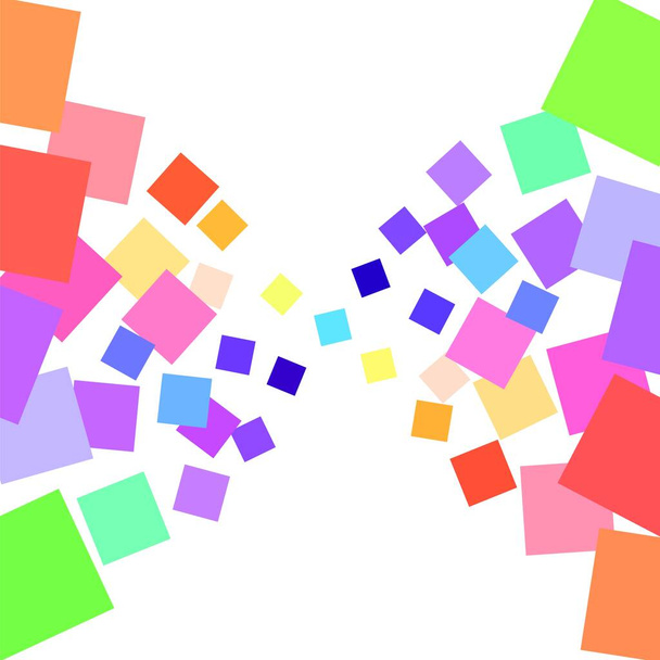 Fondo de muchos cuadrados de colores de diferentes tamaños que convergen al centro sobre un fondo blanco. - Vector, imagen