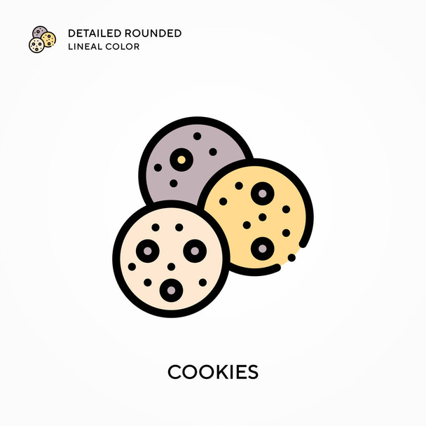 Cookies couleur linéaire arrondie détaillée. Concepts modernes d'illustration vectorielle. Facile à modifier et à personnaliser. - Vecteur, image