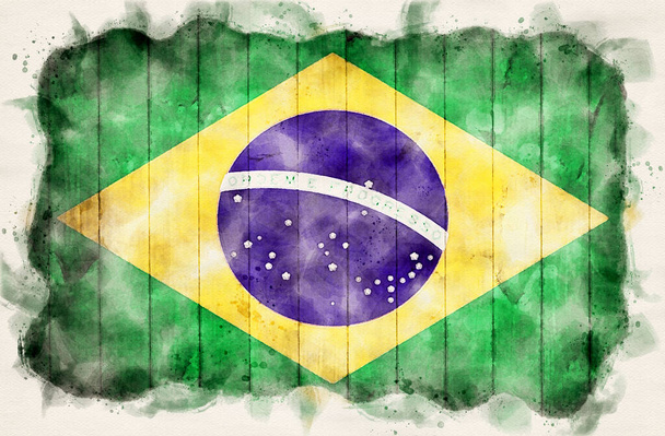 Bandeira Grunge Brasil - estilo de pintura aquática - Foto, Imagem