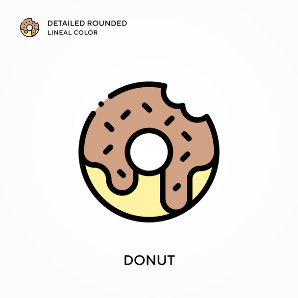 Donut detallado color lineal redondeado. Conceptos modernos de ilustración vectorial. Fácil de editar y personalizar. - Vector, imagen