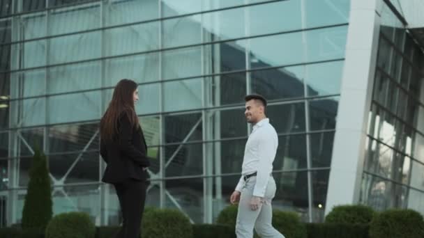 Young Couple In Business Suits Dancing Near Office Building. - Felvétel, videó