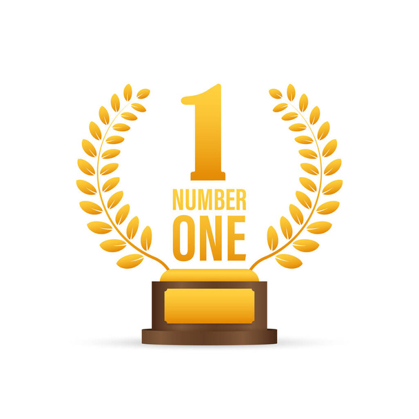 Number one for game design. Award ribbon gold icon number. Contest achievement. Winner banner. Vector stock illustration. - Vector, Image