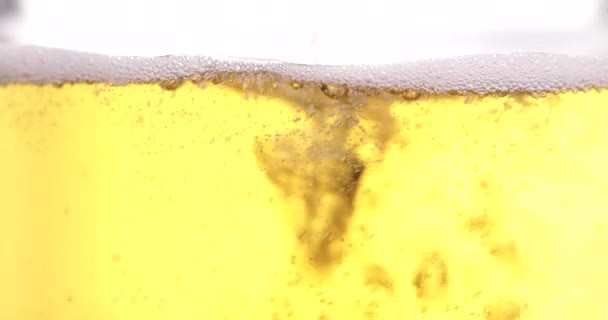 Glas bier close-up met schuim over witte achtergrond - Video