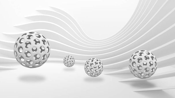 Иллюстрация абстракция 3D серый кристалл шар сфера на декоративном фоне туннельных волн обои. Графическое фреска современного искусства  - Фото, изображение