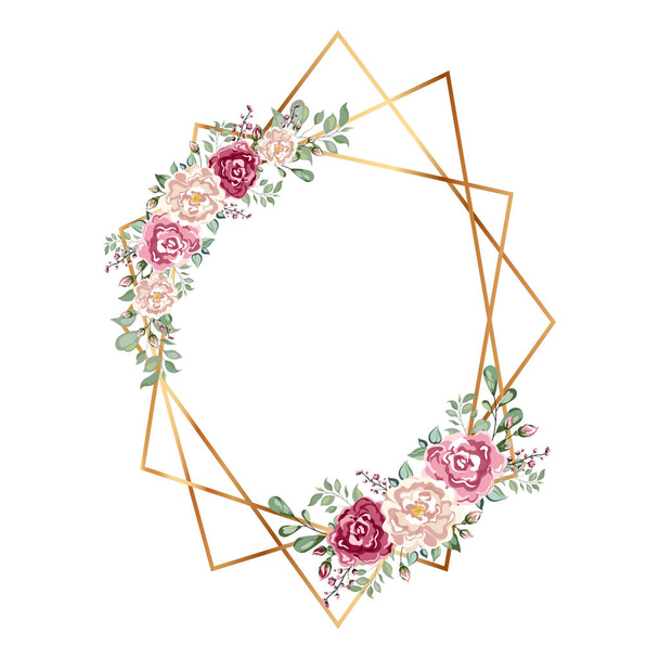 Geometrical polyhedron with flowers - Вектор,изображение