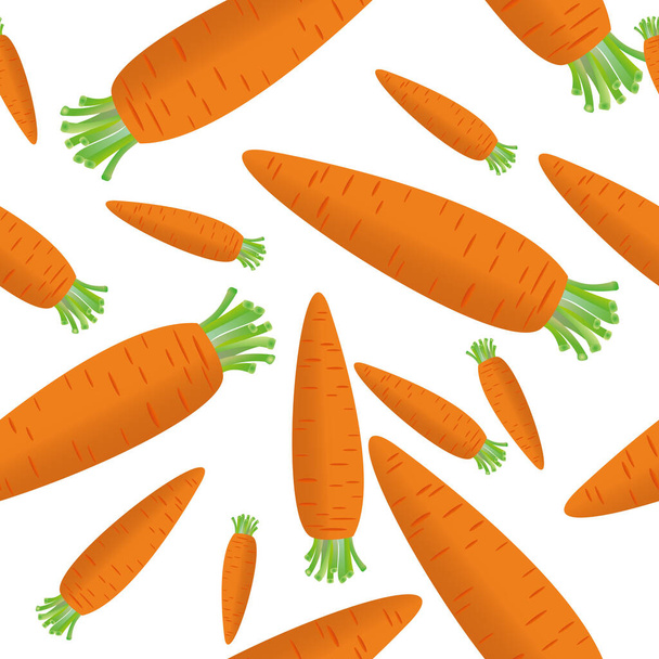 Vektormuster-Illustration orangefarbener Karotten mit grünen Blättern auf isoliertem Hintergrund für Tapete und gesundes Leben. - Vektor, Bild