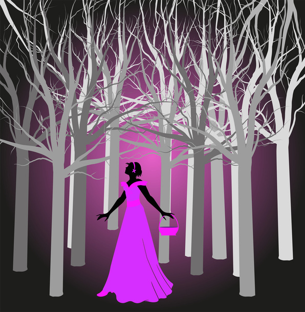 Девушка в темном лесу
 - Вектор,изображение