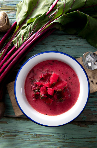 Tasty homemade beetroot soup close up - Photo, Image