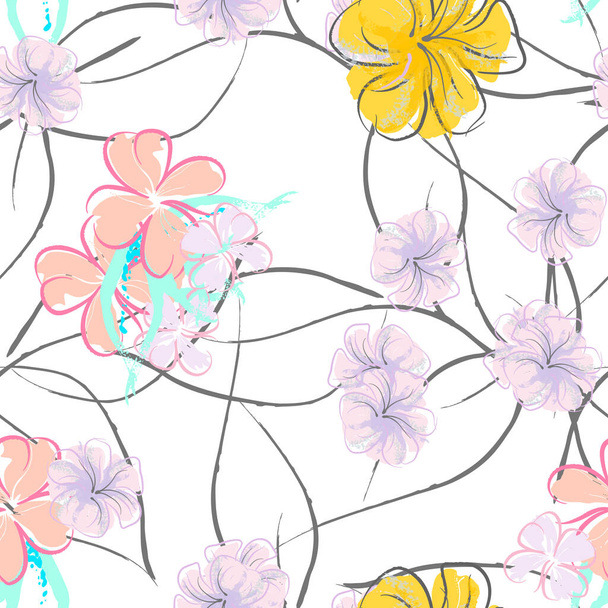 Pink Flowers Blooming Pattern. Pastel Watercolor. - Vektor, obrázek