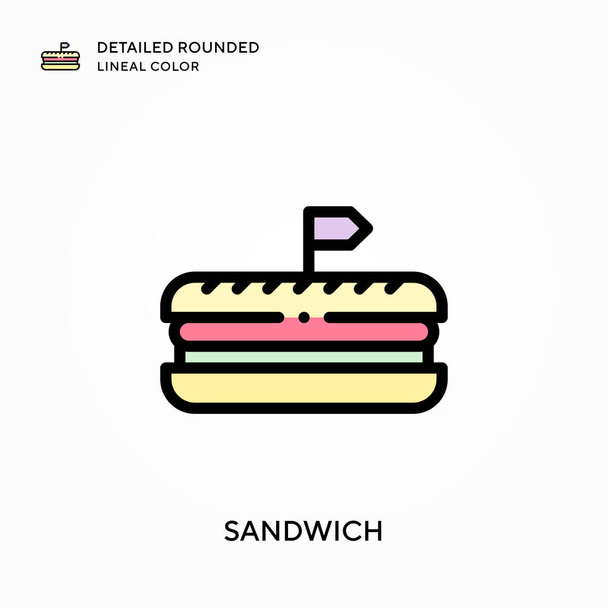 Sandwich detaillierte gerundete lineare Farbe. Moderne Konzepte zur Vektorillustration. Einfach zu bearbeiten und anzupassen. - Vektor, Bild