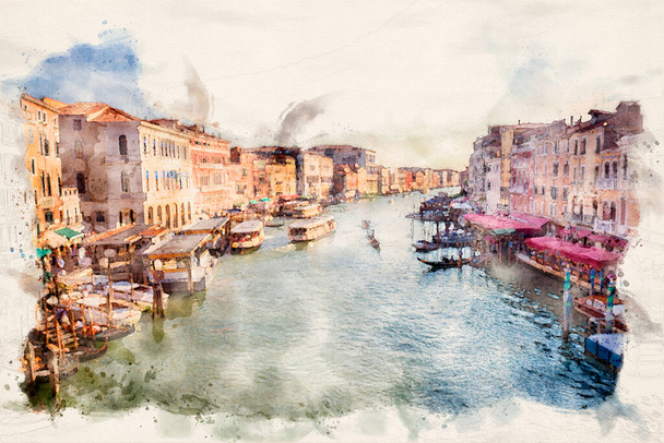 Venecia ciudad, Italia - imagen de pintura al agua - Foto, imagen