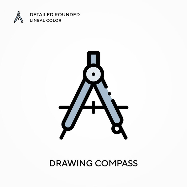 Zeichnender Kompass detailliert gerundete lineare Farbe. Moderne Konzepte zur Vektorillustration. Einfach zu bearbeiten und anzupassen. - Vektor, Bild