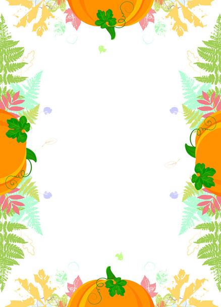 Decorative frame from pumpkins and autumn leaves. - Vector, Imagen