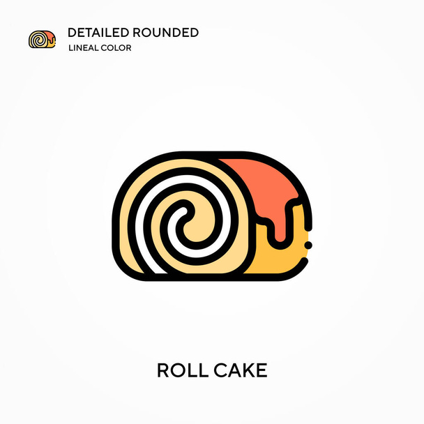 ロールケーキの詳細な丸みを帯びた線形カラーベクトルアイコン。WebモバイルUI要素用のイラスト記号デザインテンプレート。編集可能なストロークで完璧な色のモダンなピクトグラム。あなたのビジネスプロジェクトのケーキアイコンをロール - ベクター画像