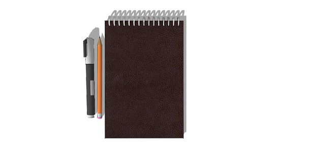 Кожаная текстурированная тетрадь с ручкой и карандашом - Фото, изображение