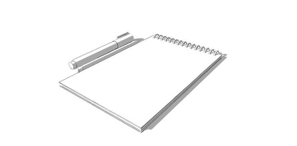 らせん状の日記とペンと鉛筆でスケッチブック - 写真・画像
