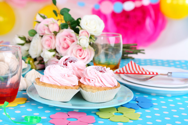 Festive table setting for birthday on celebratory decorations - Photo, Image