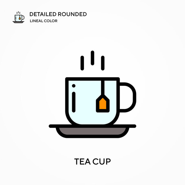 Tea cup detailed rounded lineal color vector icon. Illustration symbol design template for web mobile UI element. Perfect color modern pictogram on editable stroke. Tea cup icons for your business project - Vector, Image
