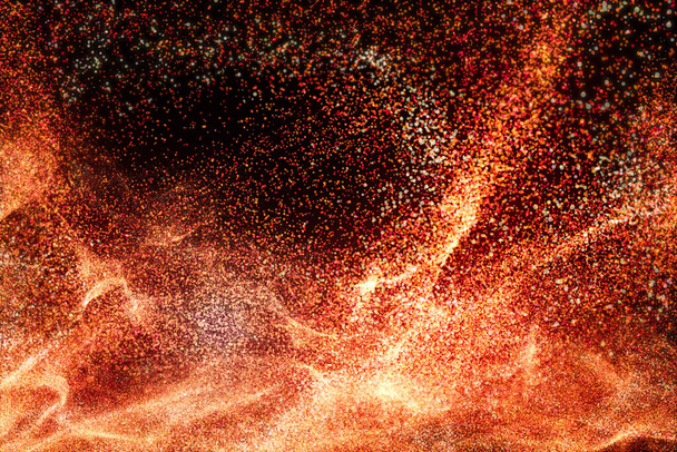 Partículas rojas que fluyen, fondo abstracto, representación 3d. Dibujo digital informático. - Foto, Imagen