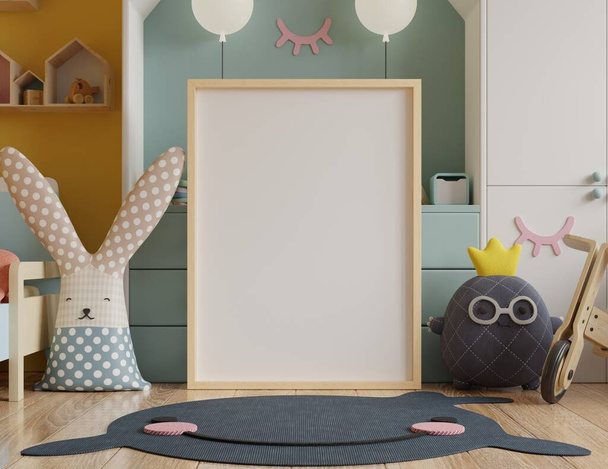 Malli juliste runko lastenhuoneessa, lastenhuone, lastentarha mockup, 3d renderöinti - Valokuva, kuva