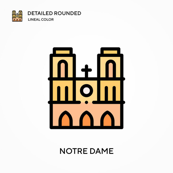 Notre dame detailed rounded lineal color vector icon. Illustration symbol design template for web mobile UI element. Perfect color modern pictogram on editable stroke. Notre dame icons for your business project - Vector, Image