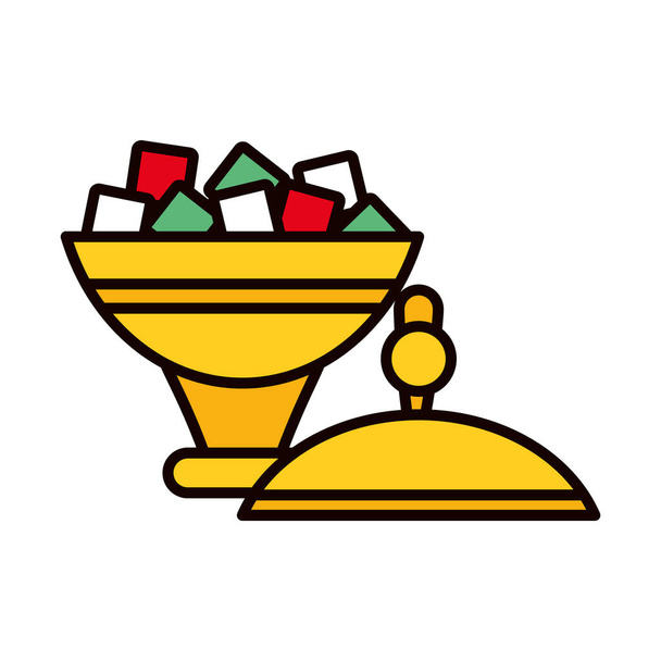 arabian bowl with turkish delight icon, line and fill style - Vector, Image