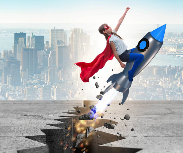 Superbohater dzieciak latający na rakiecie - Zdjęcie, obraz