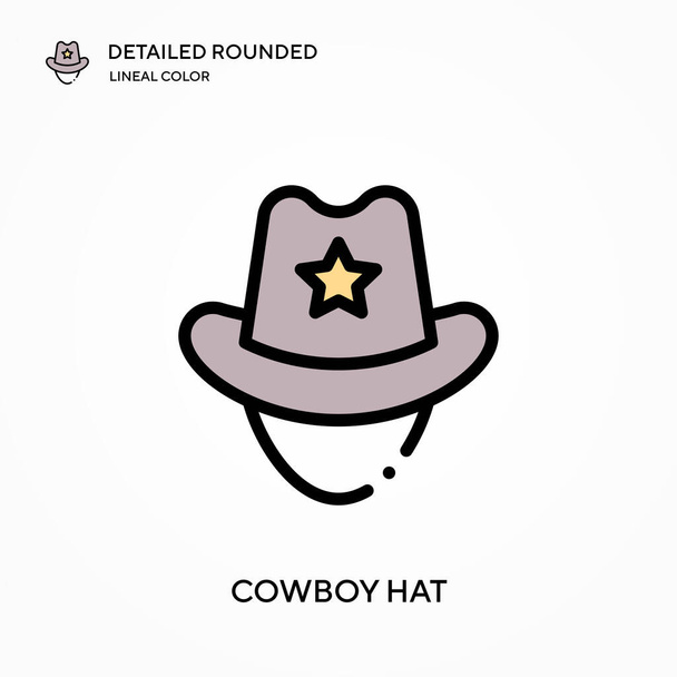 Cowboy hattu yksityiskohtainen pyöristetty lineaarinen väri vektori kuvake. Kuvitus symboli suunnittelu malli web mobiili käyttöliittymä elementti. Täydellinen väri moderni kuvamerkki muokattavissa aivohalvaus. Cowboy hattu kuvakkeet yrityksesi projekti - Vektori, kuva