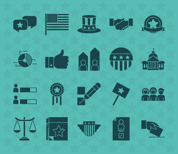conjunto de ícones de bolhas de discurso e eleições, estilo silhueta - Vetor, Imagem