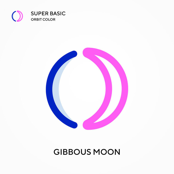 Gibbous księżyc super podstawowy kolor orbity wektor ikona. Wzór symbolu ilustracji dla mobilnego elementu interfejsu WWW. Idealny kolor nowoczesny piktogram na skoku edytowalnym. - Wektor, obraz