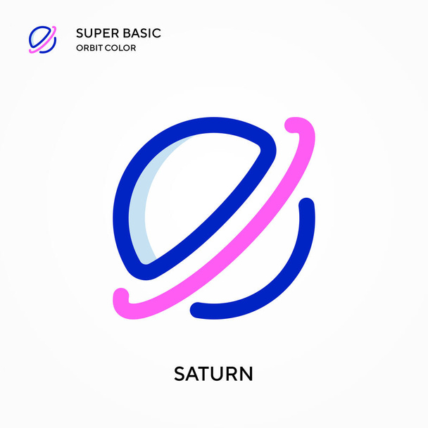 Значок супербазового вектора орбиты Сатурна. Шаблон оформления символов иллюстрации для веб-мобильного пользовательского элемента. Идеальный цвет современной пиктограммы на редактируемый штрих. - Вектор,изображение