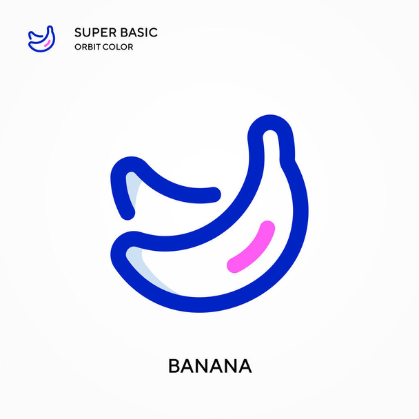 Banana super base orbita colore vettoriale icona. Illustrazione modello di design simbolo per elemento web mobile UI. Pittogramma moderno a colori perfetto sul tratto modificabile. - Vettoriali, immagini