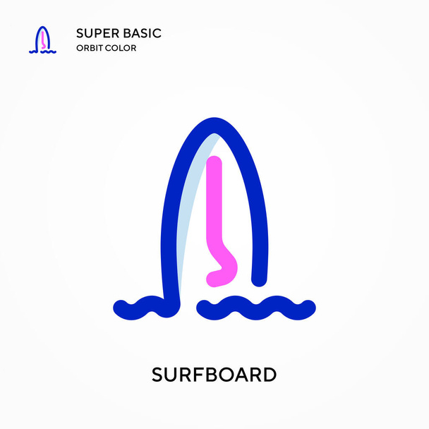 Surfboard Super Basic Orbit Farbvektorsymbol. Illustration Symbol-Design-Vorlage für Web-Mobile UI-Element. Perfekte Farbe modernes Piktogramm auf editierbarem Strich. - Vektor, Bild