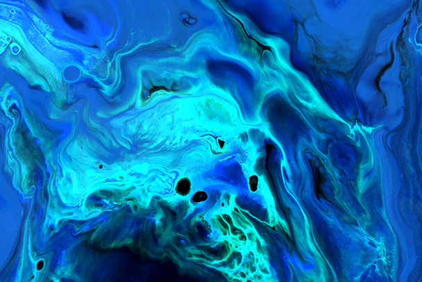 Abstract background of acrylic paint in blue and aquamarine tones - Photo, image