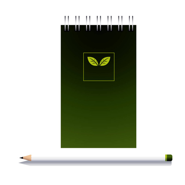 notebook, bloc de notas y lápiz con diseños corporativos - Vector, Imagen