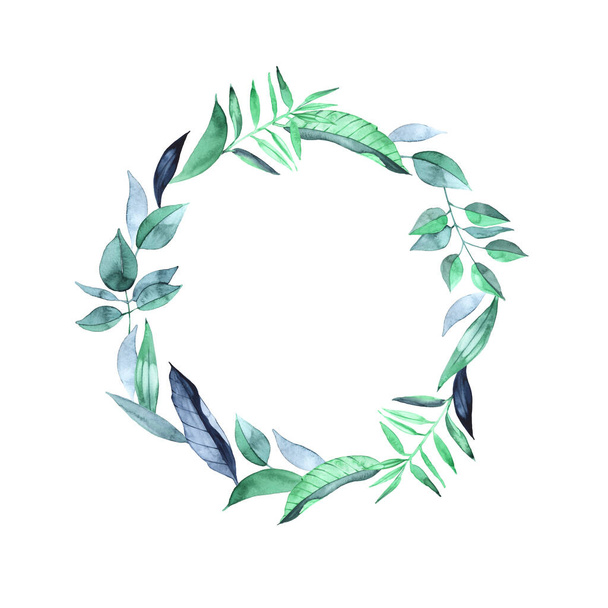 Watercolor eucalyptus wreath. Hand painted floral round frame isolated on white background. - 写真・画像