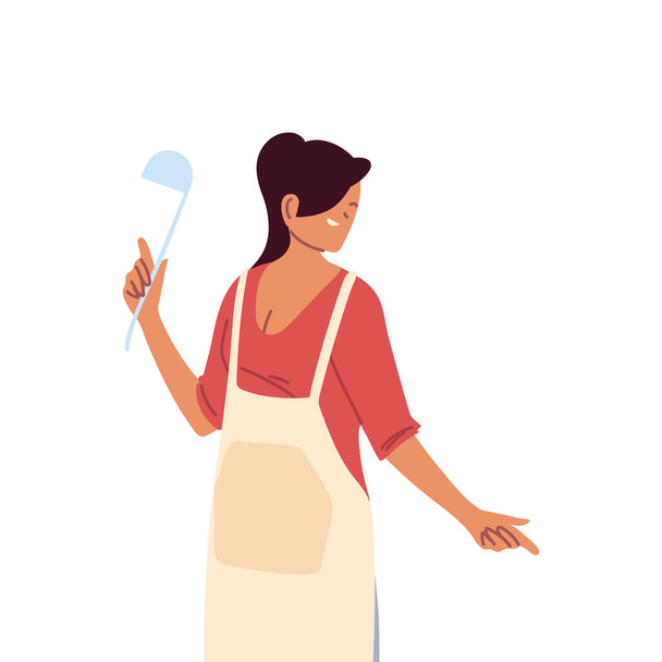 Νεαρή μαγείρισσα με ποδιά σε λευκό φόντο - Διάνυσμα, εικόνα
