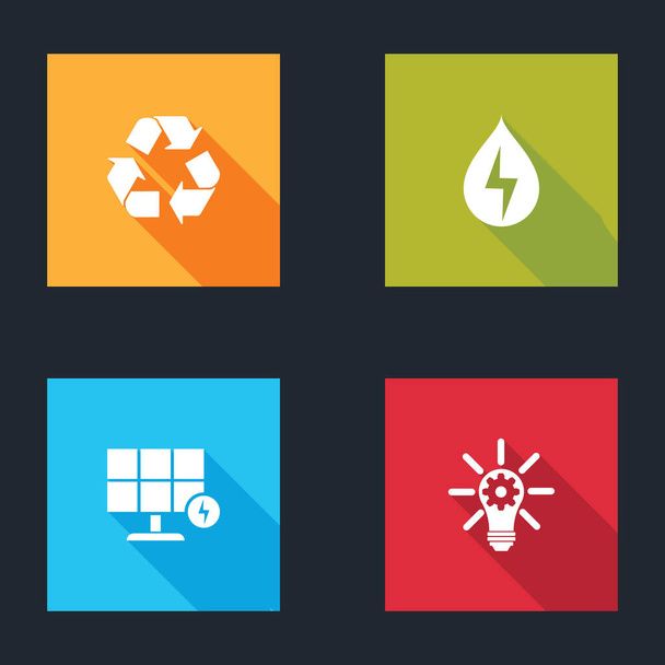 Set simbolo Riciclare, Energia dell'acqua, Pannello solare e lampadina con icona ingranaggio. Vettore. - Vettoriali, immagini