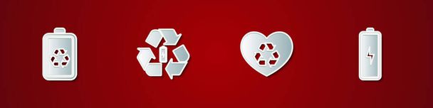 Σετ Μπαταρία με ανακύκλωση,, φιλική προς το περιβάλλον καρδιά και εικονίδιο. Διάνυσμα. - Διάνυσμα, εικόνα