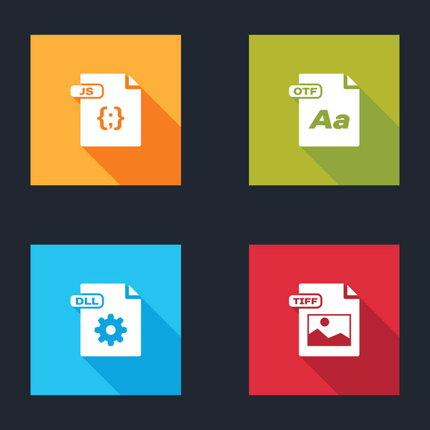 Set JS file document, OTF, DLL and TIFF icon. Vector. - Vector, Image